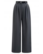 Faux Leather Belt Straight-Leg Pants in Smoke