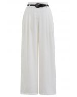 Old-Fashioned Belt Linen-Blend Palazzo Pants in White