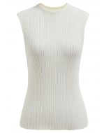 Minimalist Ribbed Texture Sleeveless Knit Top in Cream