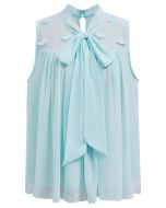 Pearly Petal Bowknot Chiffon Sleeveless Top in Mint