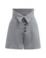 Nostalgic Button Folded Waist Shorts in Grey