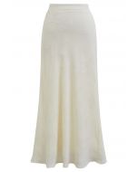 Emboss Floral Texture Maxi Skirt in Cream