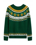 Pumpkin Delight Long Sleeves Knit Sweater in Green