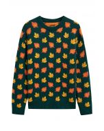 Maple Leaf Long Sleeves Oversized Knit Sweater in Green