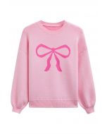 Ribbon Bowknot Pattern Jacquard Knit Sweater in Pink