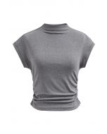 Shimmering Ruched Waist Cap Sleeves Top in Grey