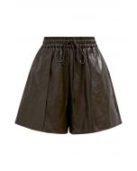 Urban Chic Faux Leather Drawstring Shorts in Chocolate