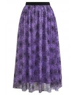 Cobweb Mystique Mesh Tulle Midi Skirt in Purple