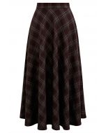 Plaid Charm Flare Midi Skirt in Burgundy