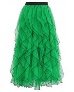 Rippling Attraction Panelled Mesh Tulle Skirt in Green