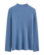 Elemental Mock Neck Long-Sleeve Wool Sweater in Blue