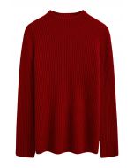 Elemental Mock Neck Long-Sleeve Wool Sweater in Red