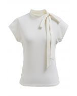 Bow-Tie Embellished Cap Sleeve Top in Ivory