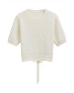 Tie-String Back Ribbed Knit Sweater in Cream