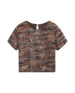 Sequin Mosaic Fuzzy Crop Top in Caramel