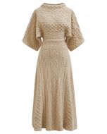 Artisanal Charm Boat Neck Cable Knit Dress