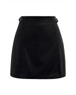 Well-Crafted Belt Trim Faux Leather Skorts in Black