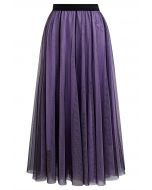 Mixture Color Panelled Tulle Maxi Skirt in Purple