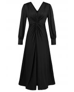 Twist Front V-Neck Cutout Sleeve Maxi Dress in Black