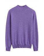 Integral Metallic Thread Mock Neck Wool Sweater in Purple