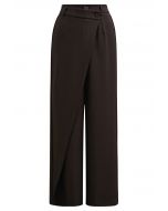 Asymmetric Flap Buttoned Straight-Leg Pants in Chocolate