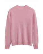 Heartwarming Mock Neck Long-Sleeve Wool Sweater in Pink