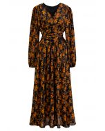 Floral Serenade V-Neck Chiffon Maxi Dress in Orange