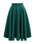 Autumn Edit Soft Tweed Flare Midi Skirt in Dark Green