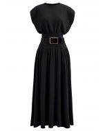 Gentle Knit Top and Belted High Waist Skirt Set in Black