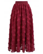 Tassel Spots Elastic Midi Skirt in Red