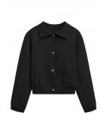 Classic Collar Button Down Knit Jacket in Black