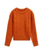 Hug-Me Cable Knit Crewneck Sweater in Pumpkin