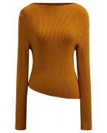 Slanted Hem Ribbed Knit Top in Pumpkin