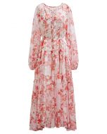 Azalea Bloom Tie Neck Chiffon Midi Dress