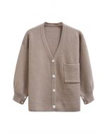 Relaxed Patch-Pocket Button Down Cardigan in Oatmeal