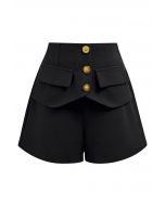 Urban Ease Golden Button Flap Shorts in Black