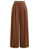 Contrast Piping Buttoned Pleats Palazzo Pants in Pumpkin