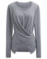 Fascinating Crisscross Buttoned Knit Top in Grey