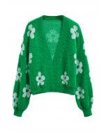 Cuteness Flowers Fuzzy Knit Cardigan in Green