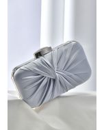 Ruched Knotted Satin Clutch in Silver