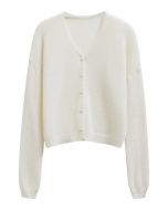 Solid Color Pearly Button Knit Cardigan in Cream