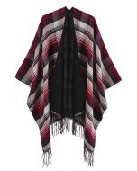 Classic Tartan Fringed Hem Poncho in Red