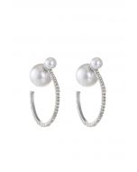 Geometric Pearl Rhinestone Earrings in Silver