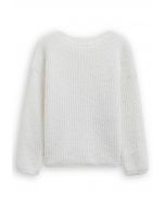 Solid Color Rib Knit Sweater in Ivory