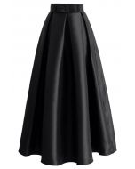 Luxurious Night Bowknot Pleated A-Line Skirt in Black