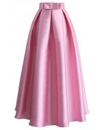 Luxurious Night Bowknot Pleated A-Line Skirt in Pink