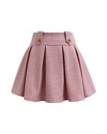 Decorative Button Pleated Mini Skirt in Pink