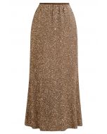 Full Sequin Mermaid Maxi Skirt in Tan