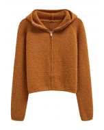 Winter Essentials Hooded Zip-Up Knit Cardigan in Orange