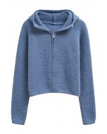 Winter Essentials Hooded Zip-Up Knit Cardigan in Blue